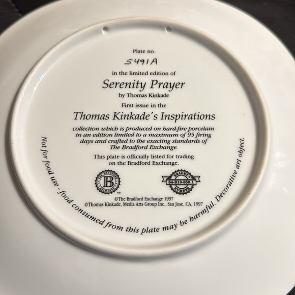 Vintage 1997 Thomas Kincade Serenity Prayer Collectible Ceramic Plate - Picture 6 of 9